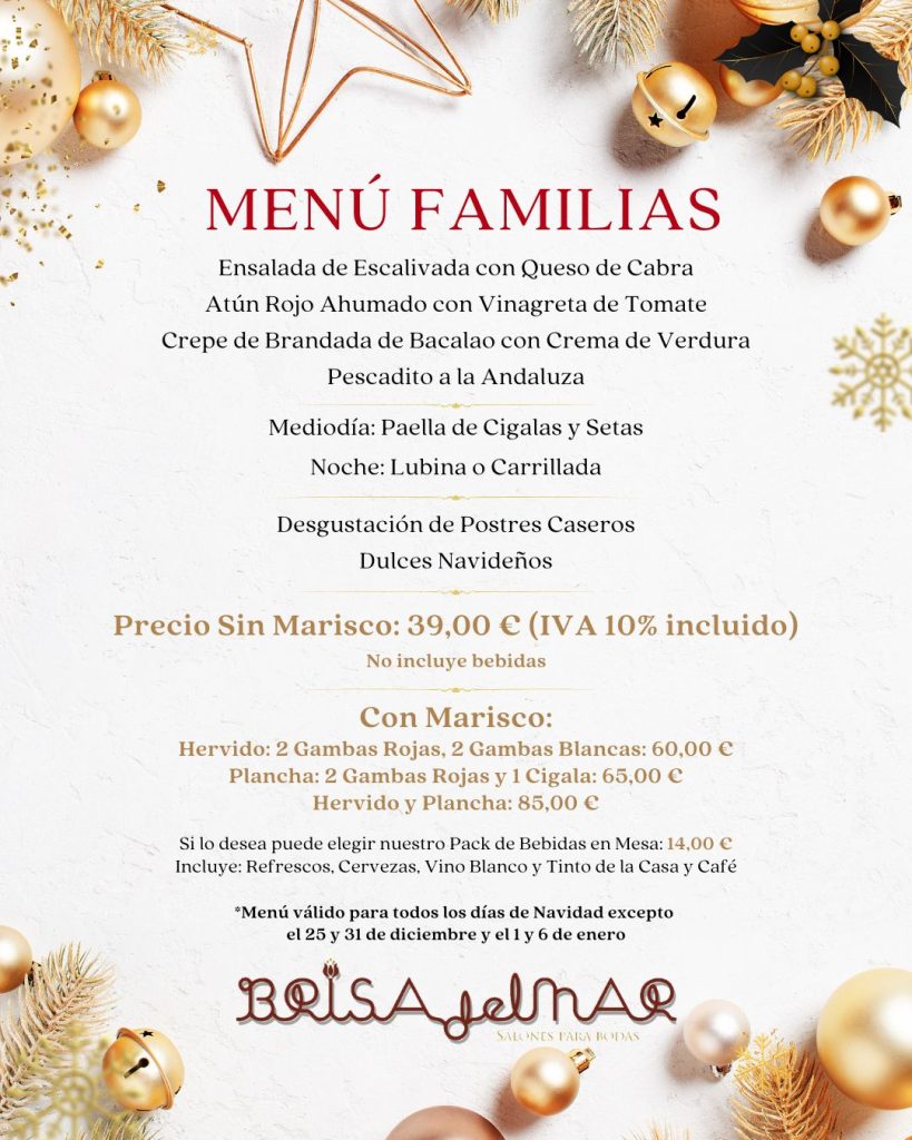 Menu Familias Navidad Restaurante Brisa del Mar Piles