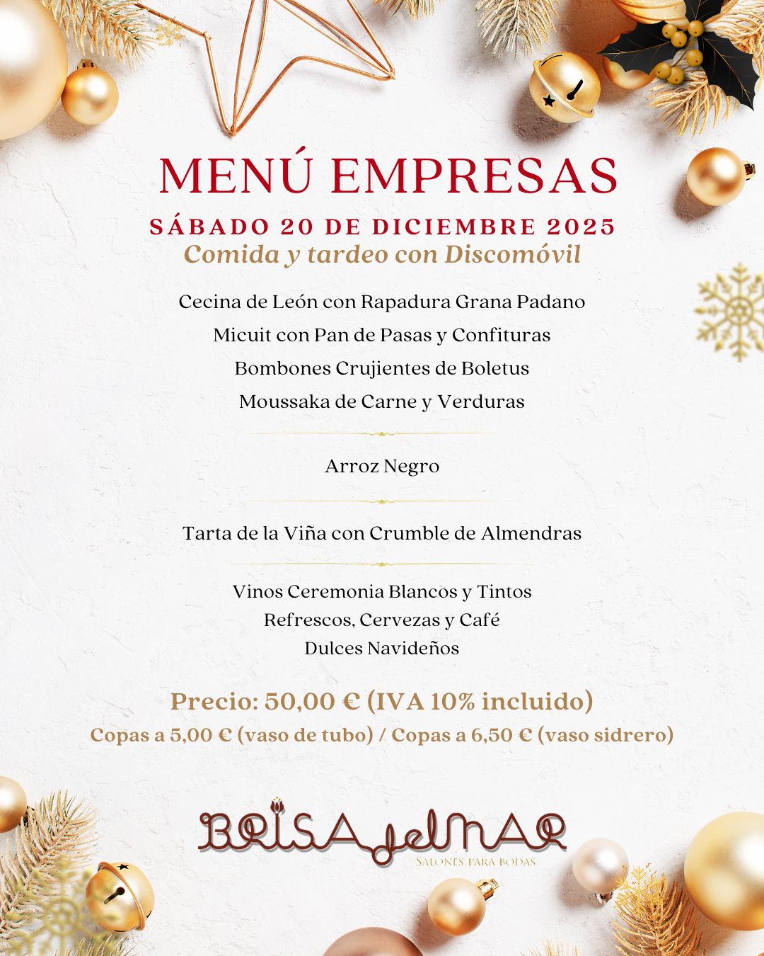 Menu para Empresas Navidad Restaurante Brisa del Mar Piles